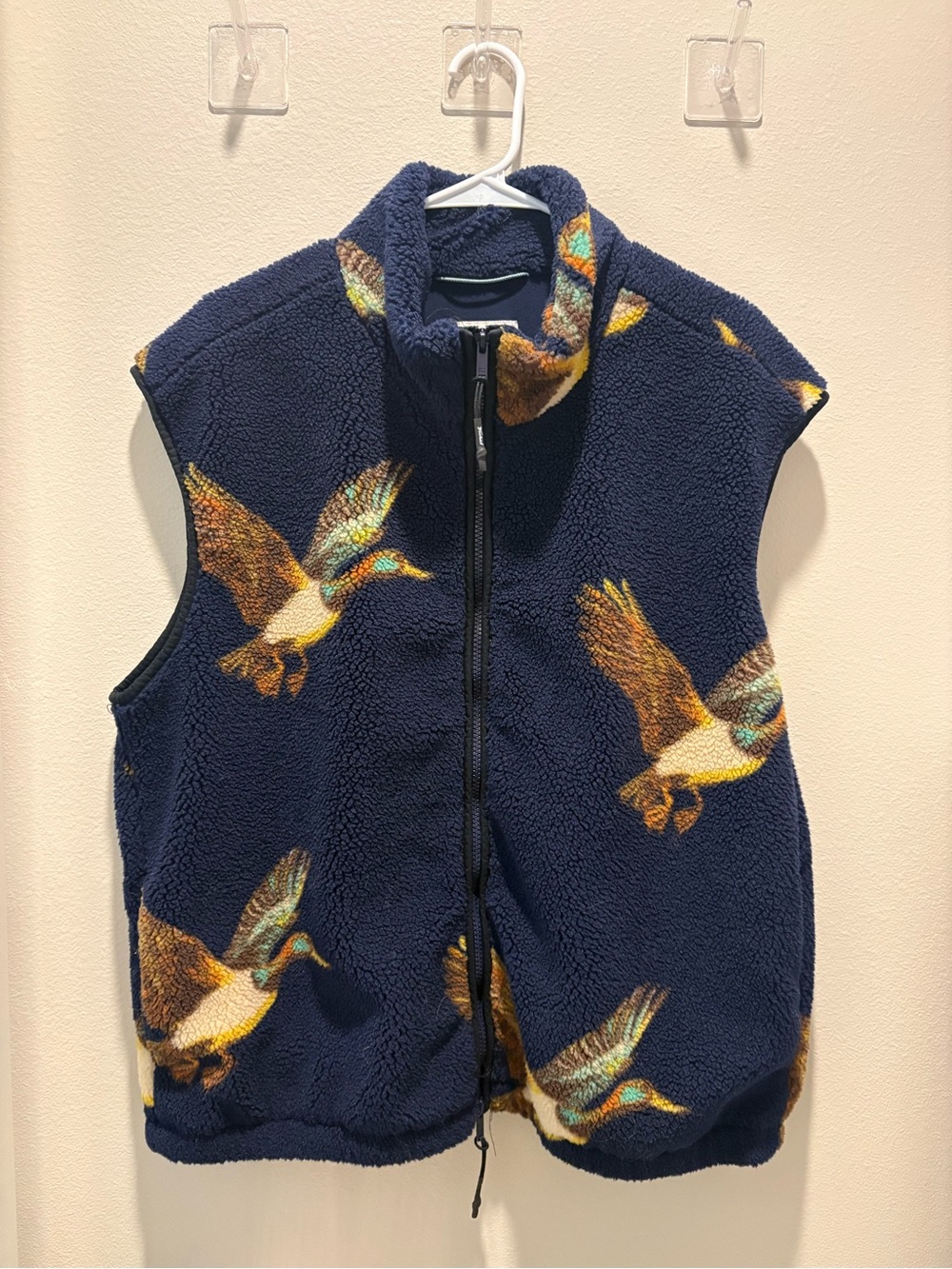 Mens Navy Fleece Vest with Duck Print